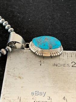 Mens Gift Navajo Pearls Sterling Silver KINGMAN Turquoise Necklace Pendant 4297