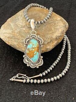 Mens Gift Navajo Pearls Sterling Silver ROYSTON Turquoise Necklace Pendant 4303