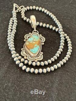 Mens Gift Navajo Pearls Sterling Silver ROYSTON Turquoise Necklace Pendant 4303