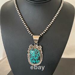 Mens Gift Navajo Sterling Silver Blue SpiderWeb Turquoise Necklace Pendant 01645