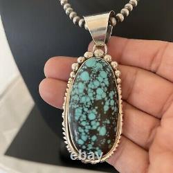 Mens Gift Navajo Sterling Silver Blue SpiderWeb Turquoise Necklace Pendant 01646