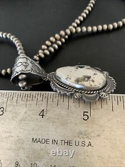 Mens Gift Navajo White Buffalo Turquoise Sterling Silver Necklace Pendant 01970