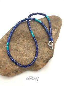 Mens Gift Sale Navajo Sterling Silver Lapis Turquoise Necklace 19 in 3205