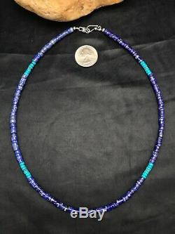 Mens Gift Sale Navajo Sterling Silver Lapis Turquoise Necklace 19 in 3205