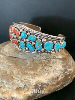 Mens Native American Navajo Sterling Silver Turquoise Coral Bracelet 4676 Gift