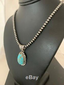 Mens Navajo Pearls Sterling Silver Blue Turquoise#8 Necklace Pendant 4694 Gift