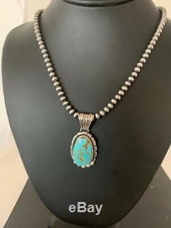 Mens Navajo Pearls Sterling Silver Blue Turquoise#8 Necklace Pendant 4694 Gift
