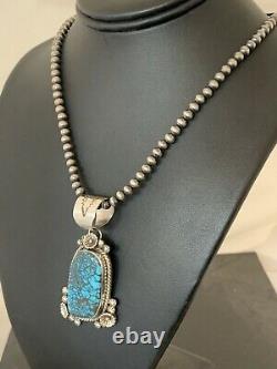 Mens Navajo Spiderweb Turquoise Sterling Silver Necklace Pendant Set 322 Gift