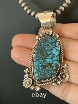 Mens Navajo Spiderweb Turquoise Sterling Silver Necklace Pendant Set 322 Gift
