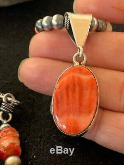 Mens Navajo Sterling Silver Red SPINY OYSTER Necklace Pendant Gift 8831