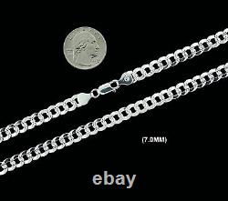 Mens SOLID 925 Sterling Silver DIAMOND CUT CUBAN CURB Chain Bracelet or Necklace