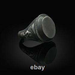Mens Signet Ring Oxidized Silver Ring Sterling Unique Man Jewelry Black Gift Him