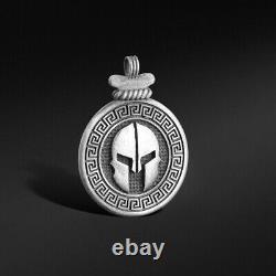 Mens Spartan Necklace Silver Medallion Pendant Necklace For Man Jewelry Gift Him