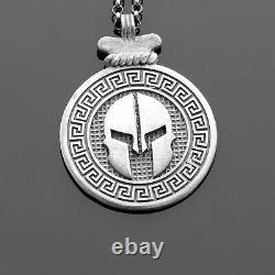 Mens Spartan Necklace Silver Medallion Pendant Necklace For Man Jewelry Gift Him