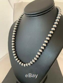 Mens Women Gift Navajo Pearls 8mm Sterling Silver Bead Necklace 19 4324