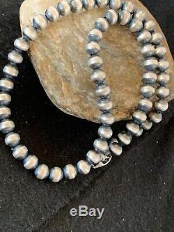 Mens Women Gift Navajo Pearls 8mm Sterling Silver Bead Necklace 19 4324