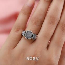 Meteorite 3 Stone Ring 925 Sterling Silver Platinum Over Jewelry Gift Size 7
