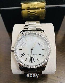 Michael Kors Lexington Three Hand Stainless Silver Watch Jewelry Gift Set MK1087