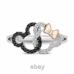 Mickey Mouse & Minnie Mouse 1.5ct Diamond 925 Silver Interlocking Ring Her Gift