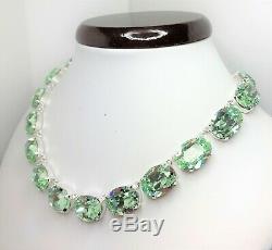 Mint Green Crystal Silver Necklace Georgian Collet Statement Wedding Gift Boxed