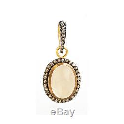 Moonstone Gemstone Diamond Pave 925 Silver Dangle Pendant 14K Gold Jewelry Gift
