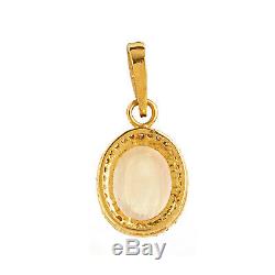 Moonstone Gemstone Diamond Pave 925 Silver Dangle Pendant 14K Gold Jewelry Gift