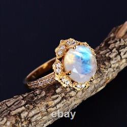 Moonstone Ring Gold Plated 925 Sterling Silver Promise Ring Jewelry Gift For Her