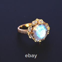 Moonstone Ring Gold Plated 925 Sterling Silver Promise Ring Jewelry Gift For Her