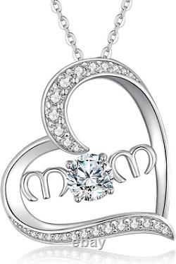 Mother'S Day Gifts for Mom, MOM Love Heart Moissanite Necklace for Women, D Colo