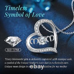 Mother'S Day Gifts for Mom, MOM Love Heart Moissanite Necklace for Women, D Colo