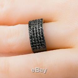 Mother's Day Gift 2Ct Black Diamond 14K Gold Excellent Band Ring in 925 Silver