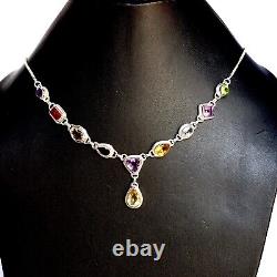 Multi Gemstone Choker Necklace 925 Sterling Silver Handmade Jewelry Gift Women