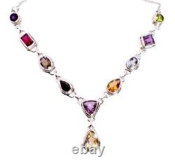 Multi Gemstone Choker Necklace 925 Sterling Silver Handmade Jewelry Gift Women