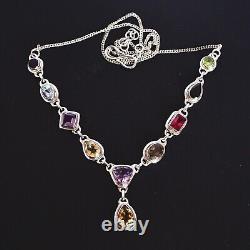 Multi Gemstone Choker Necklace 925 Sterling Silver Handmade Jewelry Gift Women