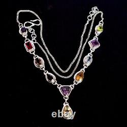 Multi Gemstone Choker Necklace 925 Sterling Silver Handmade Jewelry Gift Women