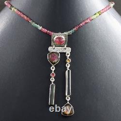 Multi Tourmaline 925 Sterling Silver Necklace Gemstone Women Jewelry Gift 18