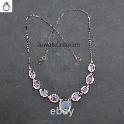 Multi Tourmaline Diamond Necklace 925 Silver Gemstone Jewelry Women Jewelry Gift