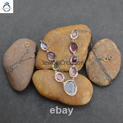 Multi Tourmaline Diamond Necklace 925 Silver Gemstone Jewelry Women Jewelry Gift