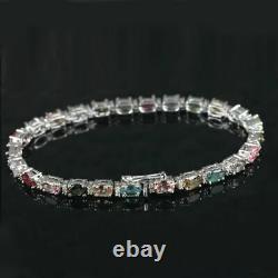 Multi Tourmaline Gemstone Bracelet 925 Silver Diamond Jewelry GIFT