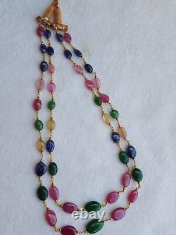 Multi sapphires Smooth ovals 2str precious gemstone beads necklace jewelry Gift