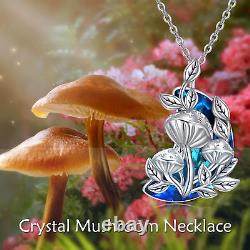 Mushroom Necklace Sterling Silver Moon Shap Crystal Magic Mushroom Jewelry Gift
