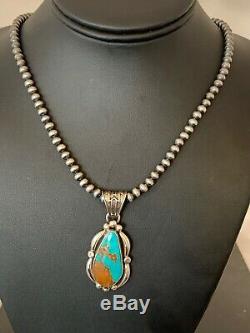 NAVAJO ROYSTON TURQUOISE STERLING SILVER NECKLACE PENDANT 4616 Gift Sale