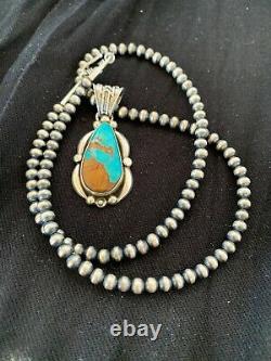 NAVAJO ROYSTON TURQUOISE STERLING SILVER NECKLACE PENDANT 4616 Gift Sale