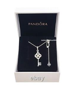 NEW 100% Authentic PANDORA 925 14k Gold Two-tone Key & Flower Necklace 399339C01