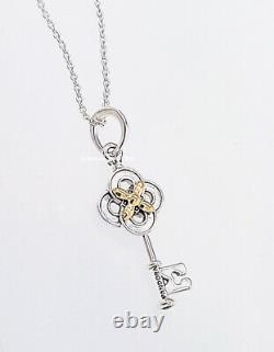 NEW 100% Authentic PANDORA 925 14k Gold Two-tone Key & Flower Necklace 399339C01