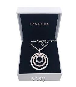 NEW 100% Authentic PANDORA Logo Two-tone Circles Pendant & Necklace 389483C01