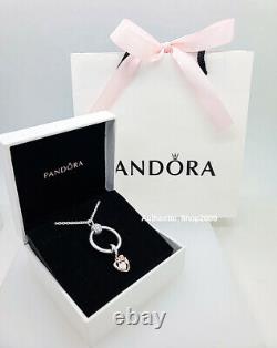 NEW 100% PANDORA Heart & Rose Flower Pandora O Charm Pendant Necklace Gift Set