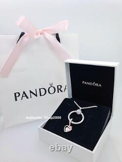 NEW 100% PANDORA Heart & Rose Flower Pandora O Charm Pendant Necklace Gift Set
