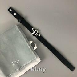 NEW Auth Dior Homme Silver 3D BUMBLE BEE Black Leather Bracelet Cuff Bangle Gift