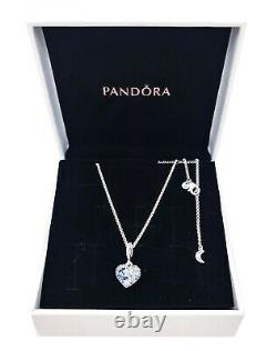 NEW Authentic PANDORA 925 Sparkling Blue Moon & Stars Heart Necklace 399232C01